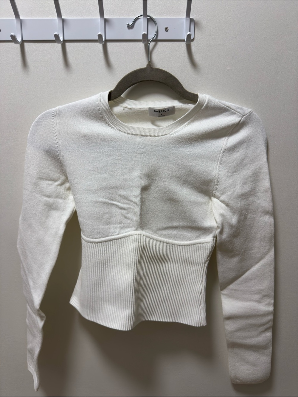 Babaton Cream Ribbed Crewneck Sweater